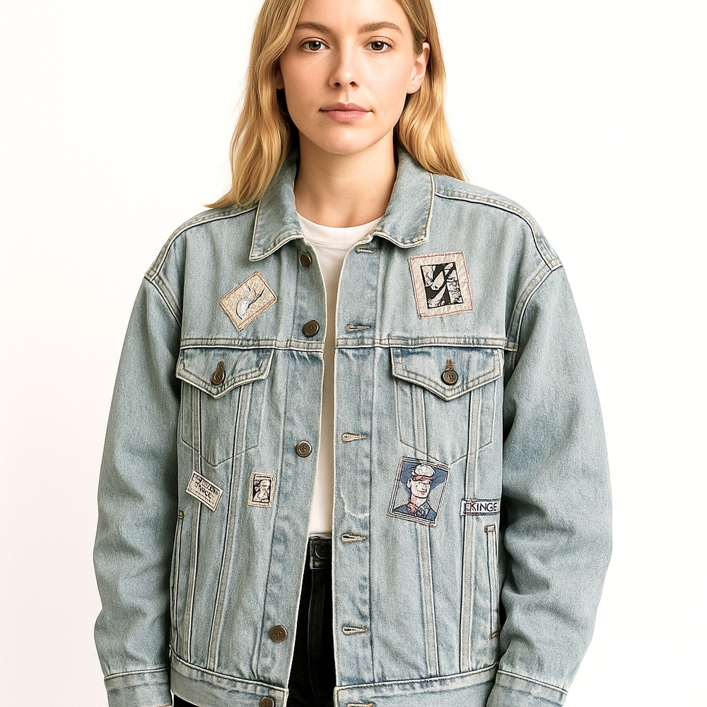Vintage 80’s Oversized Baggy Denim Jacket by Centre Ville, Patched Jean Jacket